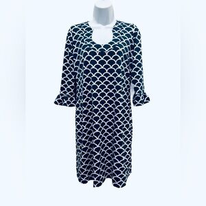Katherine Way Midi Dress Navy and White Pattern. Size small